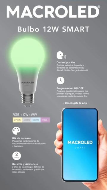 Lámpara Smart Bulbo 12W A60 LED RGB+W Tuya Macroled SBT-A60-12W-RGB Integra