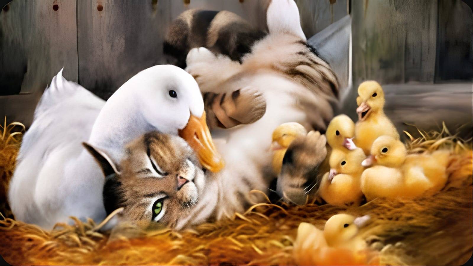 Кошка - мама утят)))  (Cat - Mother ducklings)