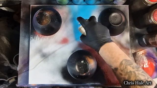 Three Planet Galaxy Spray Paint Art