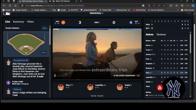 Houston Astros Vs New York Yankees Live Scoreboard Watch 5/9/24 (YES Network)