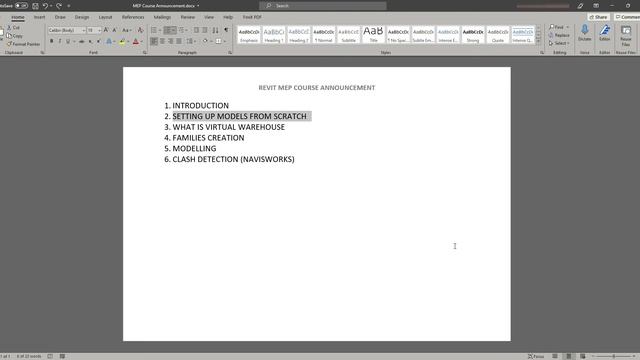 [REVIT MEP] COURSE ANNOUNCEMENT