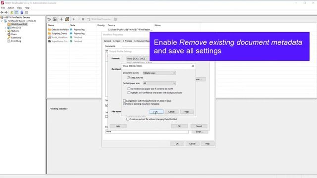 Removing metadata from converted files with ABBYY FineReader Server 14
