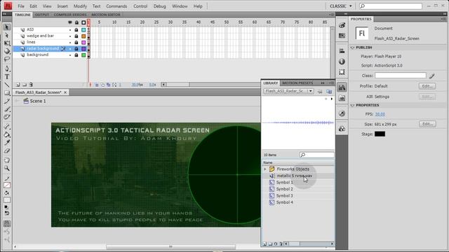 Flash Military Radar Screen Animation Actionscript 3.0 Tutorial CS3 CS4 CS5