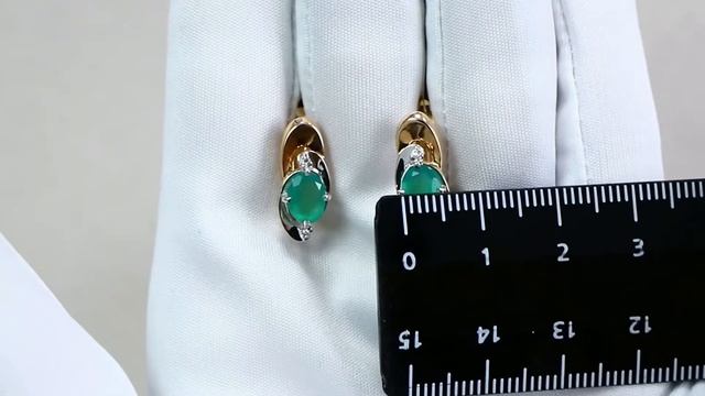 Золотые серьги КЮЗ Del'ta с фианитом и агатом D324587