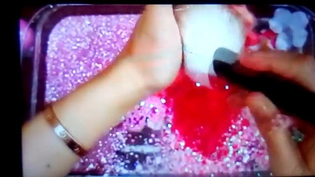 Mixing"pink"colour cosmetics glitter and yellow 4 flowers satisfying slime