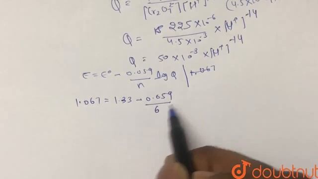 For Cr_(2)O_(7)^(2)+14 H^(+)+6e^(-)rarr2Cr^(3+)+7H_(2)O E^(@)=1.33 V.At 298k, [Cr_(2)O_(7)^(2-)]...