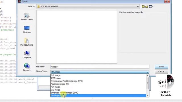 SCILAB TUTORIAL | SAVE GRAPH IN PNG JPEG GIF EPS IN SCILAB