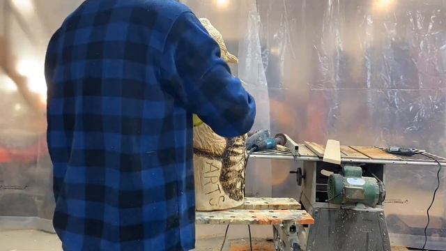 Creating CBC Arts Jan 2021 Logo - Chainsaw & Power Tool Carved Log Sculpture by Michelle Thevenot