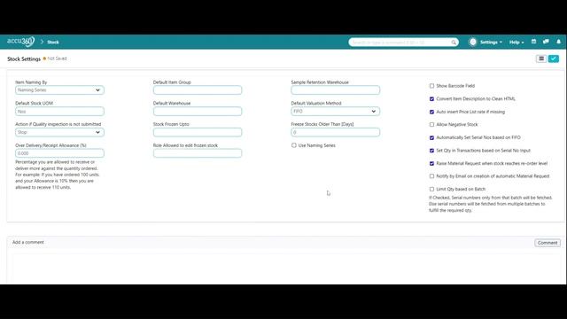 Chapter -1 | Stock Setting | Inventory Setting | ACCU360 ERP stock settings