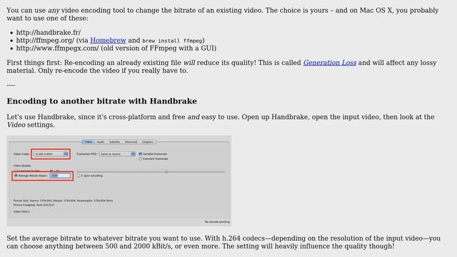 Change bitrate of MP4 file on OSX