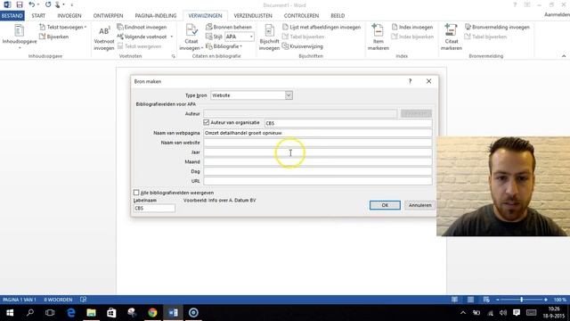 APA bronvermelding in Word