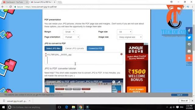 [HINDI] - How To Convert JPEG to PDF Online!!! BY 'TECH OF COM',"techofcom".