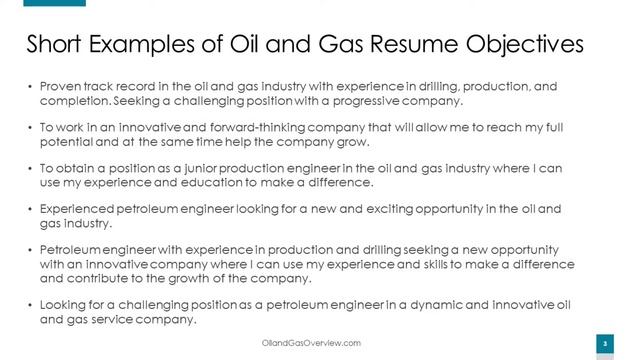 30 Short Examples of Oil and Gas Resume Objectives