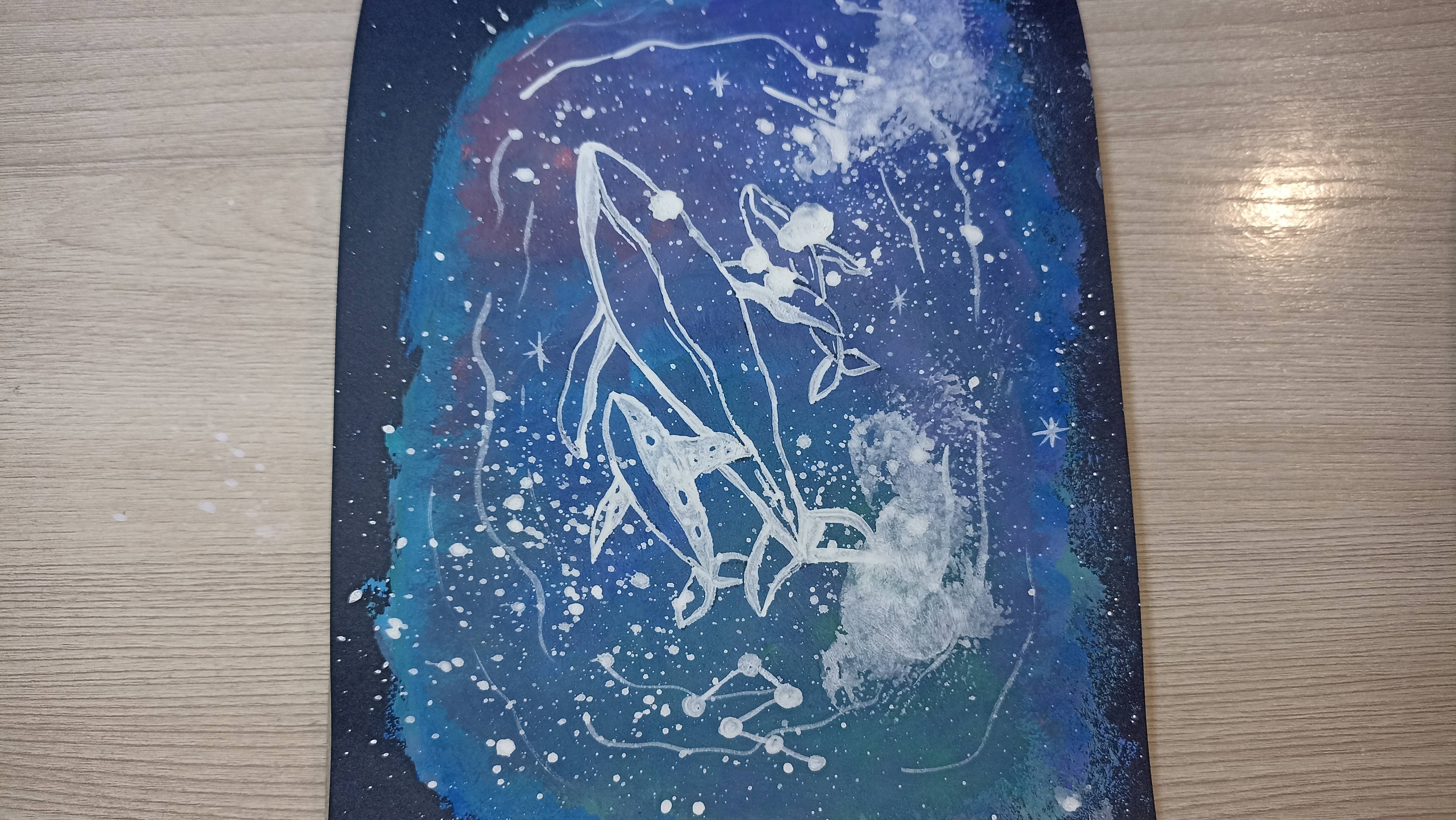 Рисунок гуашью / Семья китов