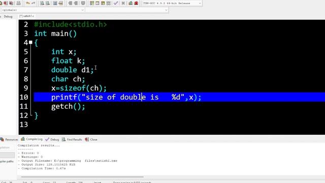 write a program to find  the size of int ,float , double ,char data type with explanation #BCMCOD