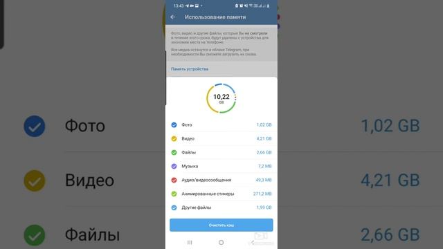 Чистим память телефона за счет приложения Телеграм