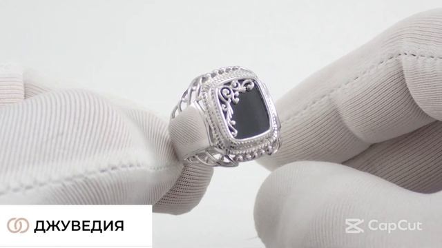 Печатка Мужская, инкрустация серебром, Артикул КМ-95_15_с, серебро 925 пробы