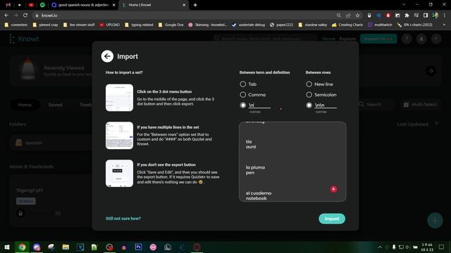 how to import flashcards from quizlet to knowt without exporting