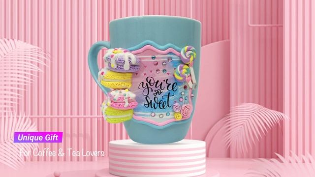 Polymer Clay Mug & Candle, Unicorn mug & Unicorn Candle, Macaron mug & Macaron Candle, gift for her
