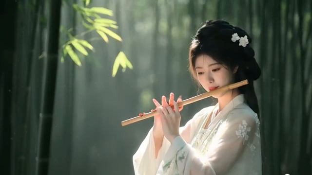 Chinese Bamboo Flute Relaxing With beautiful girl.