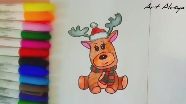 Рисую милого новогоднего оленя!