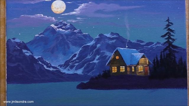 Acrylic Landscape Painting in Time-lapse / Winter Moonlight / JMLisondra