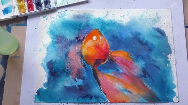 Watercolour "Gold fish" speed painting – Bright colourful Art