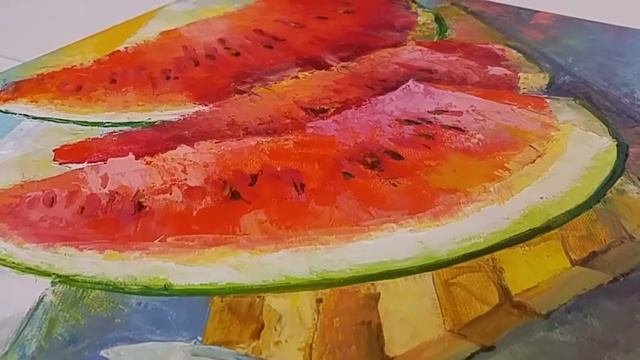 Картина маслом: Арбузный аромат Натюрморт Oil painting: Watermelon aroma Still life in the kitchen