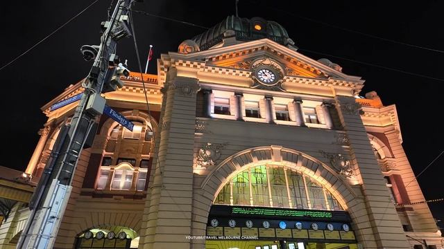 Мельбурн Австралия, Центральный деловой район ночного города, февраль 2025, Видео в формате 4K