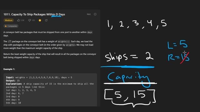 Capacity to Ship Packages - Leetcode 1011 - Python