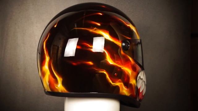 Bandit Custom Motorcycle Helmet airbrushed in Smiling design in true fire