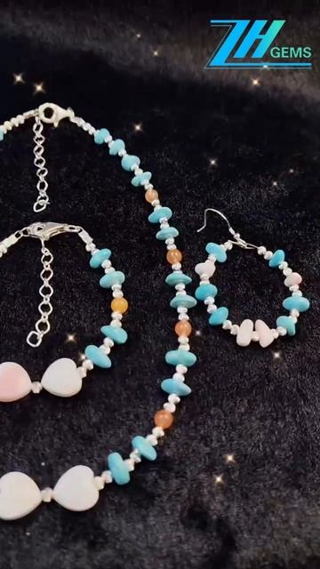 GN-20250304-04 This jewelry set is made of turquoise Pink opal and S925 silver with a unified style