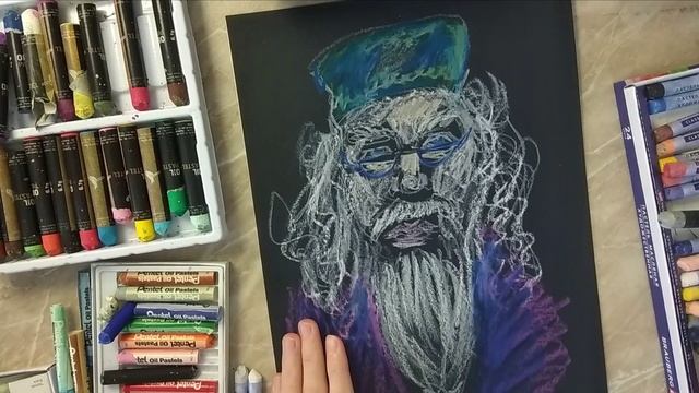 Рисую Дамблдора масляной пастелью на гуашевом подмалёвке | короткое видео #художник #арт #гп