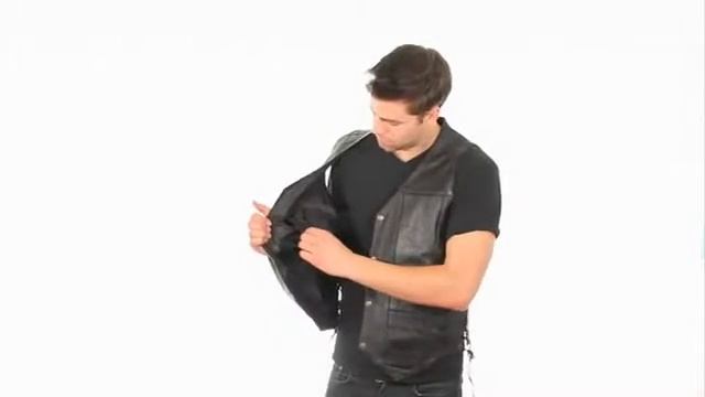 B265 Men's 10 Pocket Premium Black Leather Vest 360p