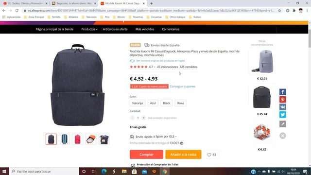 🎒 ¡Oferta Aliexpress! Mochila Xiaomi Mi Casual Daypack barata 4,52€ ¡44% DTO! Opinión | Descuentos