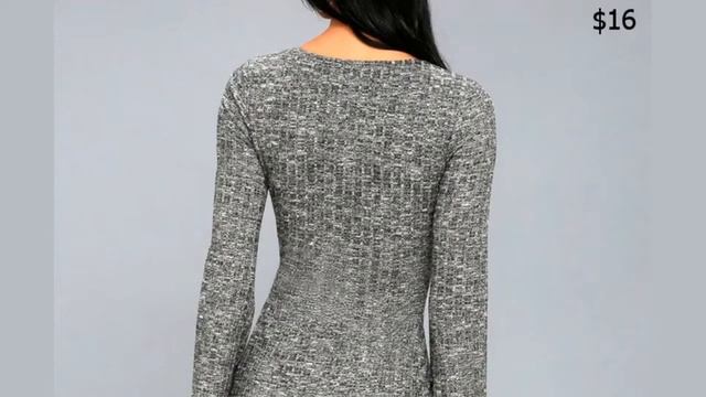 Одежда с AliExpress. Модный серого цвета трикотажный свитер платье осень зима с длинными рукавами.