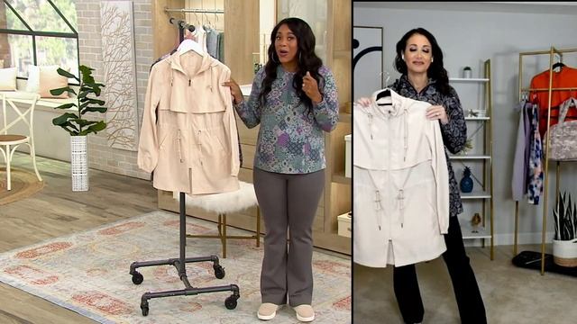 zuda Woven Cinched Waist Hooded Anorak Jacket on QVC