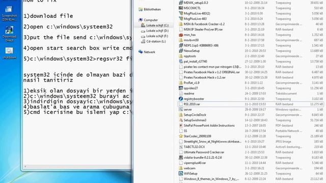 fiX ERROR.ocx .dll  on vista, windows 7