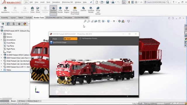 SolidWorks Train Modelling Tutorials - S01 E14: Photo-realistic Rendering WDG4 [Hindi]