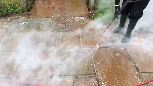 Indian sandstone Patio cleaning & black spot removal service full tutorial great results!