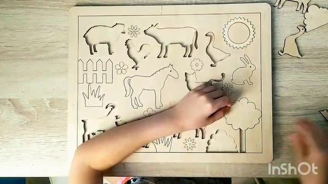 Развивающая мозаика-раскраска для малышей, "Звери", из дерева