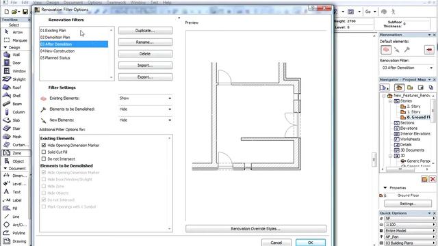 Renovation in ARCHICAD - Default renovation filters and filter options