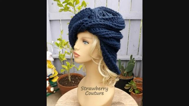 Crochet Mobius Wide Brim Hat The LOUNGER Crochet wide brim hat in navy blue @strawberrycouture
