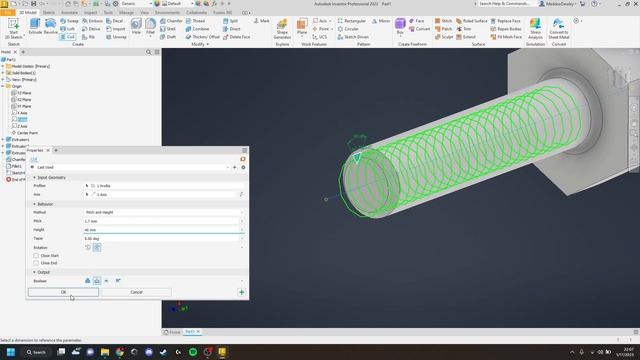 Nut and Bolt in Inventor Using Coil Tool