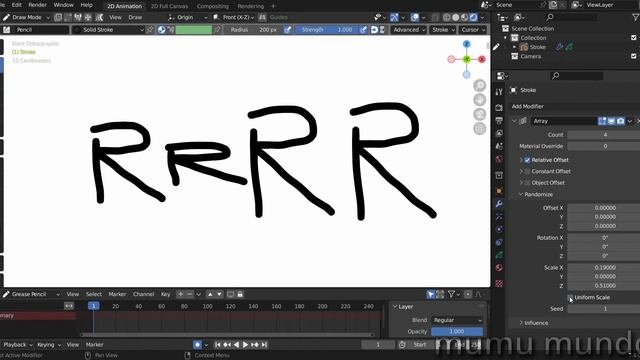 What does Uniform Random Scale do in Array Modifier - Blender Grease Pencil 3.4