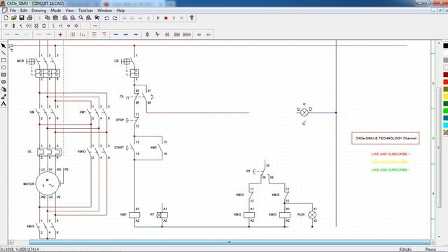 SIMULATION CADe-SIMU CIRCUIT 16 ( STAR - DELTA CIRCUIT FORWARD - REVERSE THROUGH  STOP BUTTON )