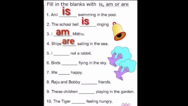 Helping Verbs : is , am , are