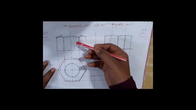 Hexagonal nut orthographic views