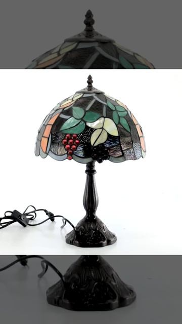 RETRO-NABYTEK.cz - Retro Tiffany stolní lampa stínidlo sklo vykládané červené víno p31cm bronz