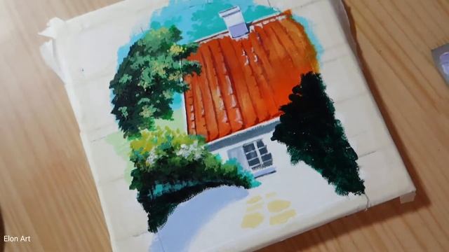 Daily Challenge #48 / Acrylic Painting Garden Scene / Relaxing Video / Masking Tape Art / Speed Art